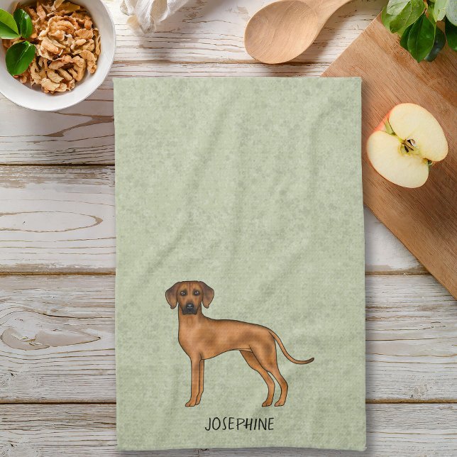 Paño De Cocina Perro marrón lindo Rhodesian Ridgeback con nombre  (Please note: This image is a digital mockup. The product may not be in scale.)