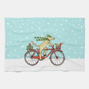 Paño De Cocina Perro montando bicicleta con ardilla en vacaciones