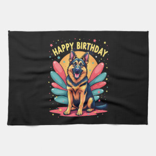 Paño De Cocina Perro Pastor Alemán Feliz Cumpleaños Fiesta Shep R