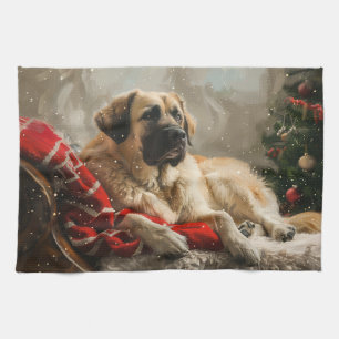 Paño De Cocina Perro pastor de Anatolia Navidad Festiva