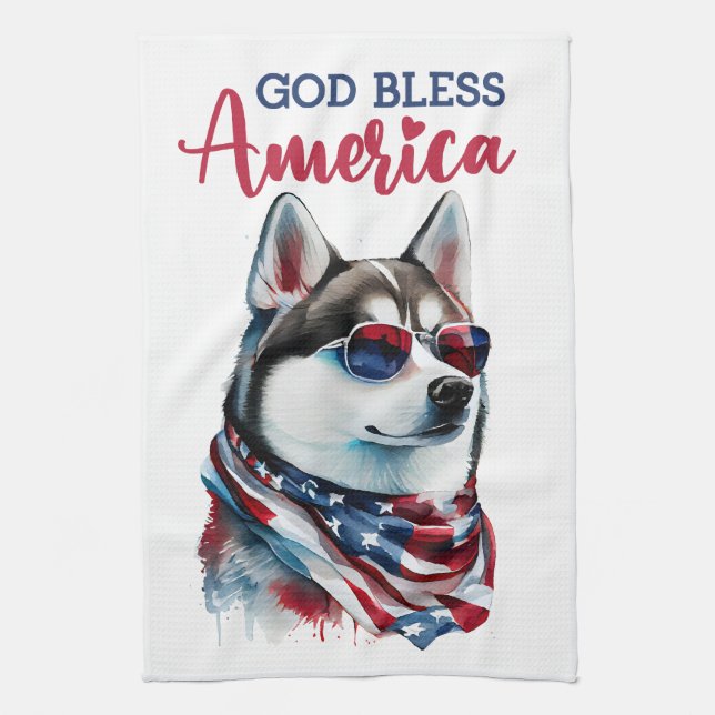 Paño De Cocina Perro Patriota-Husky (Vertical)