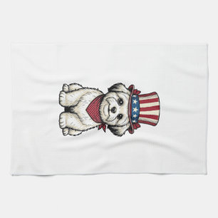 Paño De Cocina Perro Patriótico Diseño de Vector de Grabado Vinta