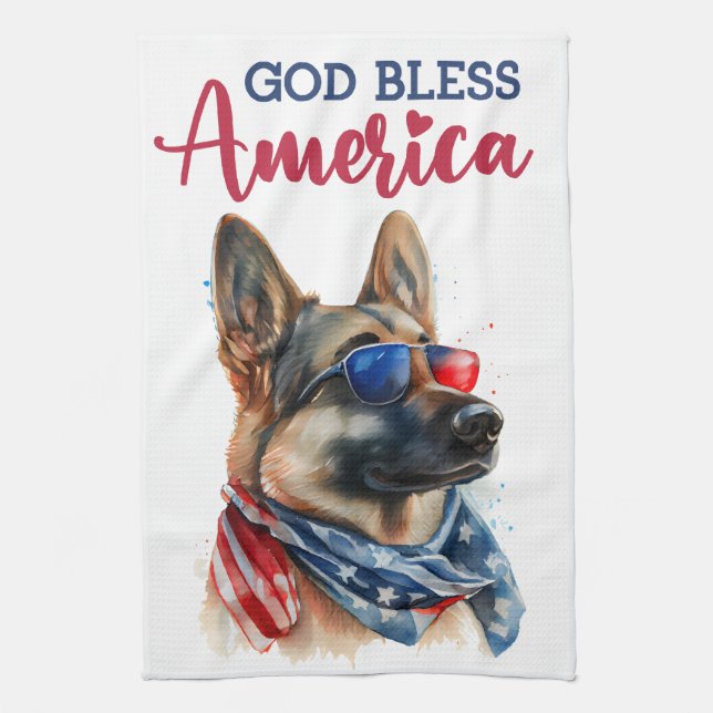 Paño De Cocina Perro Patriótico-Pastor Alemán (Vertical)