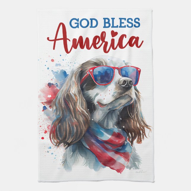 Paño De Cocina Perro Patriótico Spaniel (Vertical)