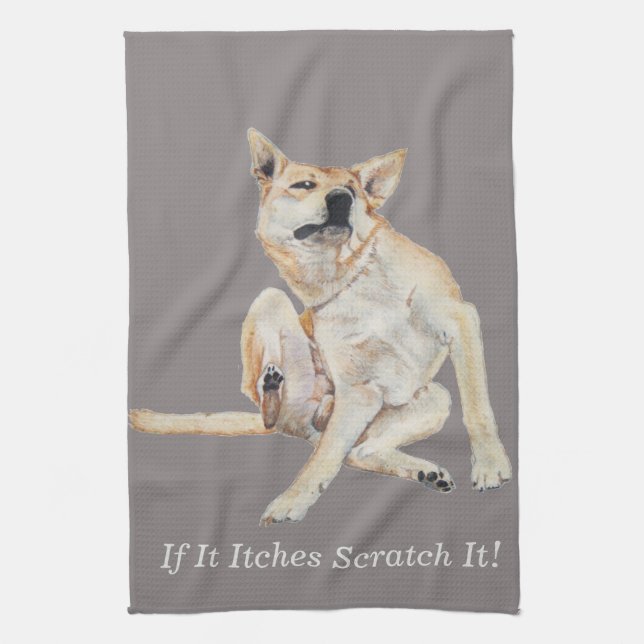 Paño De Cocina perro picante raspando pintura con eslogan gracios (Vertical)