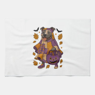 Paño De Cocina Perro Pitpull Fantasma Halloween