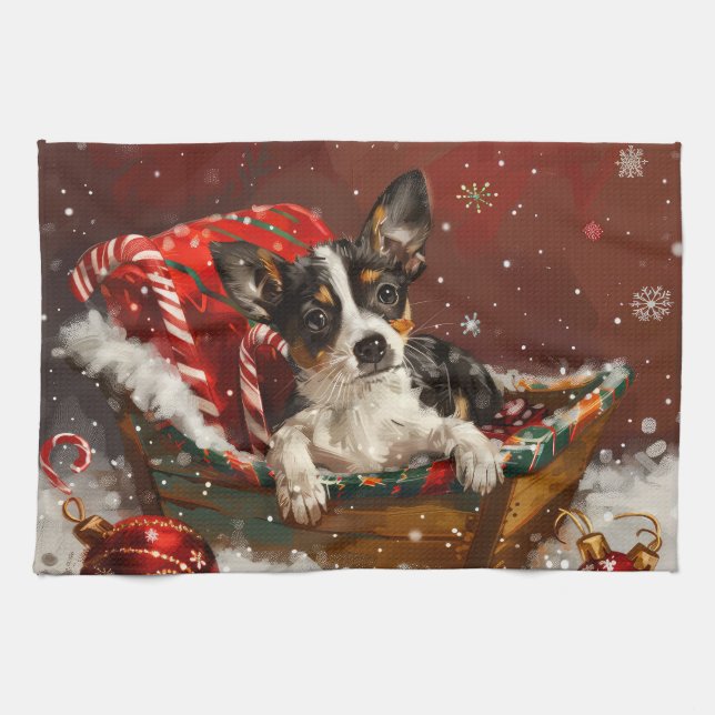 Paño De Cocina Perro Rat Terrier Navideño Festivo (Horizontal)