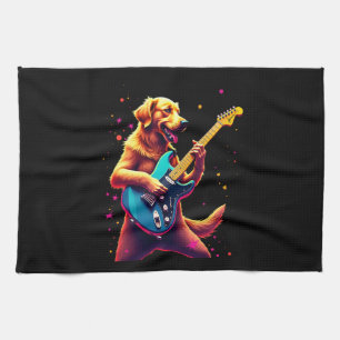 Paño De Cocina Perro Retriever Dorado Tocando Guitarra Eléctrica 