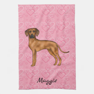 Paño De Cocina Perro Ridgeback Rodesiano Sobre Corazones Rosas Co