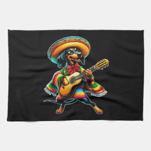 Paño De Cocina Perro salchicha Mariachi Cinco de Mayo Guitarra