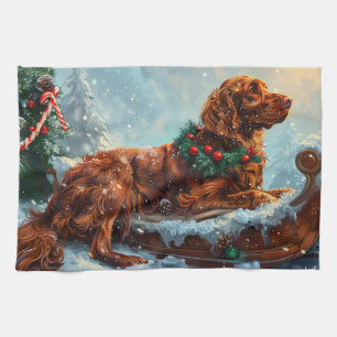 Paño De Cocina Perro Setter Rojo Irlandés Navidad Festiva
