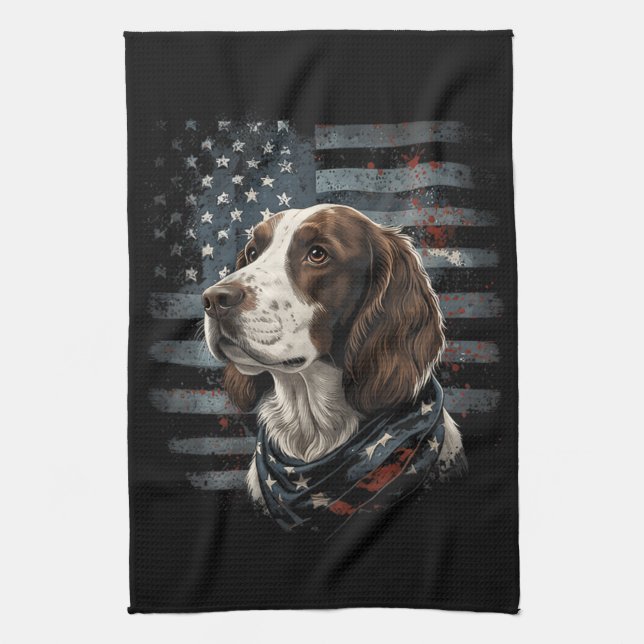 Paño De Cocina Perro Springer Spaniel Bandera Americana (Vertical)