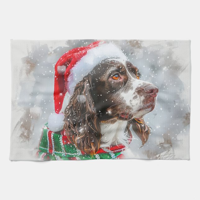 Paño De Cocina Perro Springer Spaniel Navidad Festiva (Horizontal)