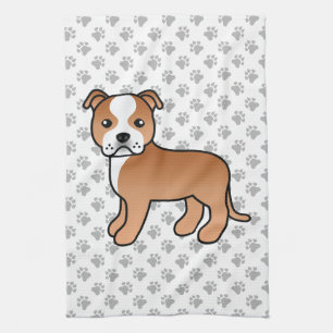 Paño De Cocina Perro Staffordshire Bull Terrier Rojo Y Blanco