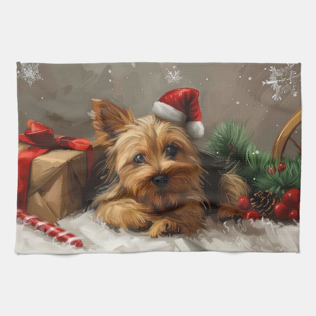 Paño De Cocina Perro Terrier Australiano Navidad Festiva (Horizontal)
