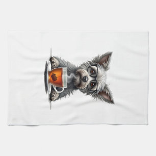 Paño De Cocina Perro Vintage sosteniendo té con gafas Mascota Ret