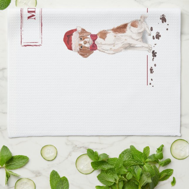 Paño De Cocina Perro y árbol de Navidades divertidos de Bretaña (Doblado)