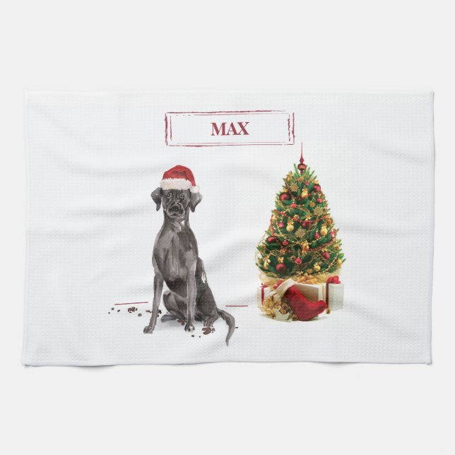 Paño De Cocina Perro y árbol graciosos de Black Lab Navidades (Horizontal)