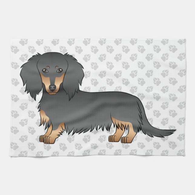 Paño De Cocina Perro y garras de dibujos animados de Dachshund ne (Horizontal)