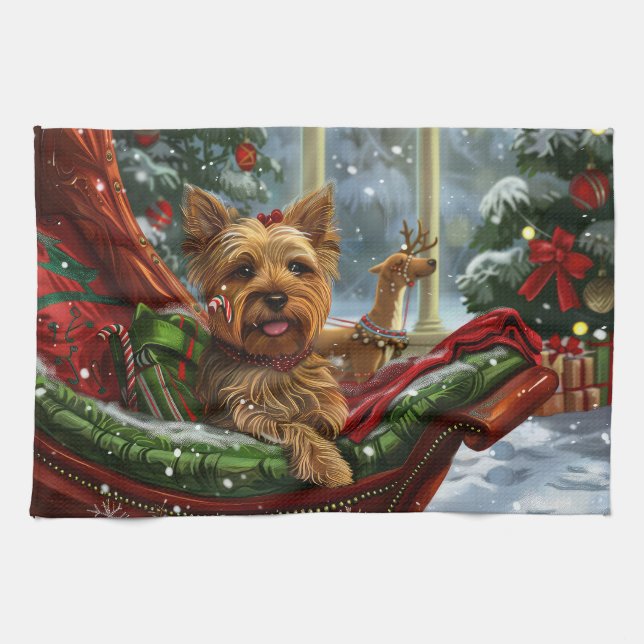 Paño De Cocina Perro Yorkshire Terrier Navidad Festiva (Horizontal)
