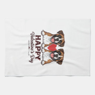 Paño De Cocina Perros Boxer Feliz Día de San Valentín Vintage