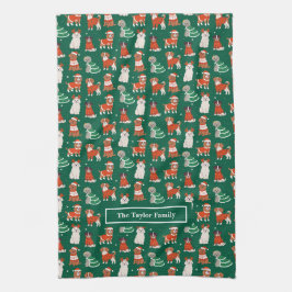 Paño De Cocina Perros de Navidades verdes personalizados