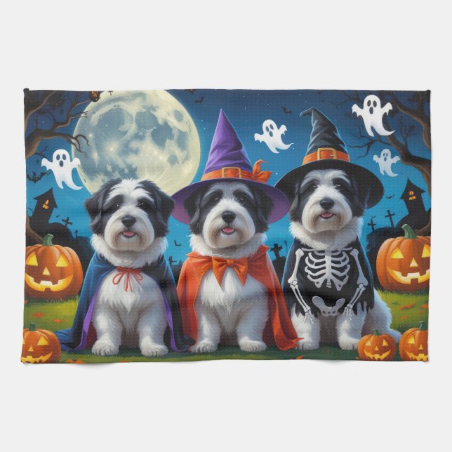 Paño De Cocina Perros de oveja ingleses antiguos calabaza Hallowe (Horizontal)