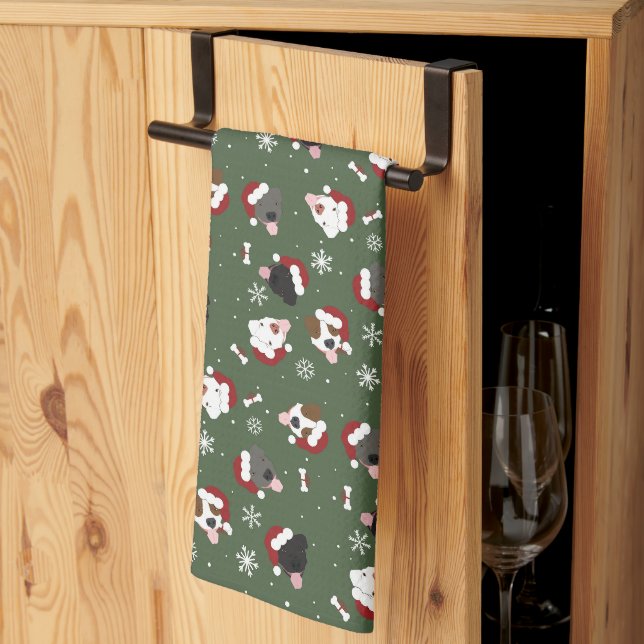 Paño De Cocina Perros de Santa en Verde (Pliegue de tercios)