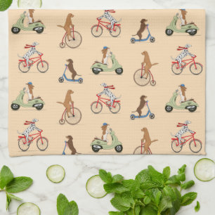 Paño De Cocina Perros en bicicletas y Scooters - Crema
