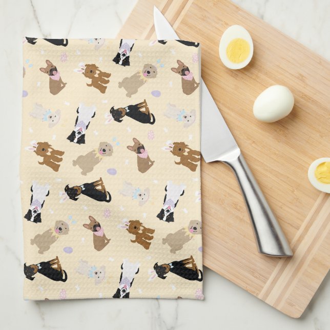 Paño De Cocina Perros felices de Pascua (Doblado Cuarto)