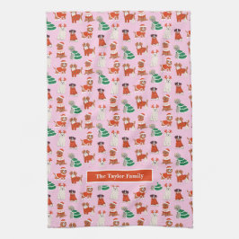 Paño De Cocina Perros Navidades rosados personalizados