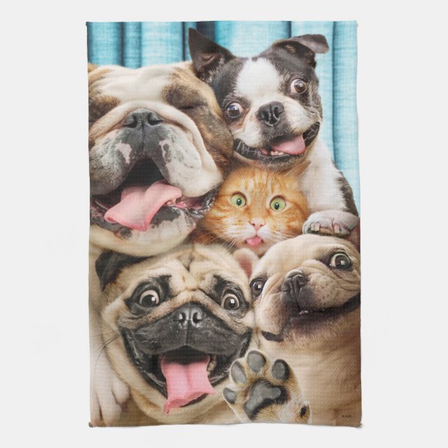 Paño De Cocina Perros y una foto de grupo de gatos (Vertical)