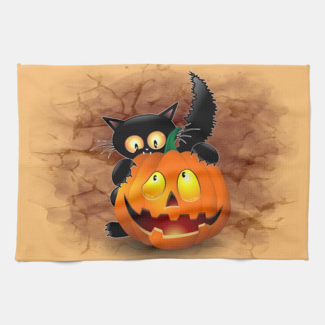 Paño De Cocina Personaje divertido de Halloween mordiendo una cal (Horizontal)