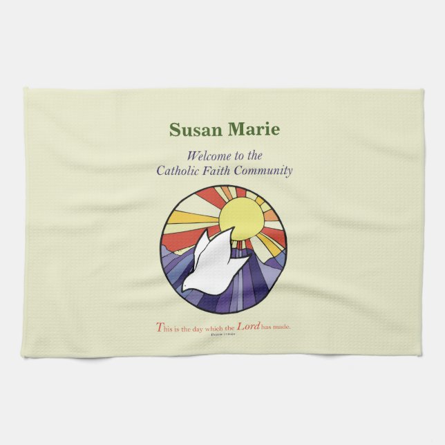 Paño De Cocina Personaliza el nombre, RCIA Dove Circle en amarill (Horizontal)