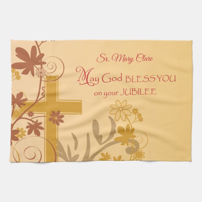 Paño De Cocina Personaliza, Jubilee Aniversario Nun Cross, Swirls (Horizontal)