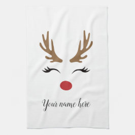 Paño De Cocina Personaliza la cara de reno de Navidad linda
