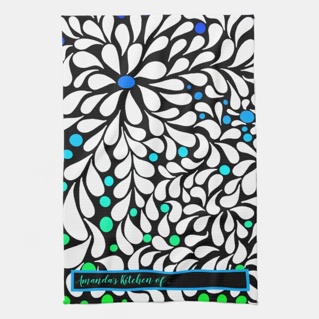 Paño De Cocina Personaliza las flores modernas audaces azul verde (Vertical)