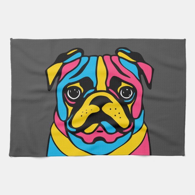 Paño De Cocina personalizable 3 tono pug (Horizontal)