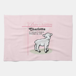 Paño De Cocina Personalizable, bautismo, rosa, Chica, cordero