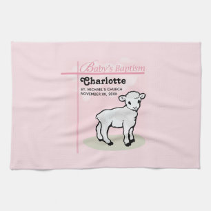 Paño De Cocina Personalizable, Bautizo, Rosa, Niña, Cordero