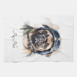 Paño De Cocina personalizable de pug del mascota piloto