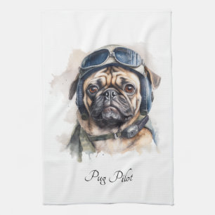 Paño De Cocina personalizable de pug del mascota piloto
