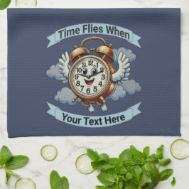Paño De Cocina Personalizable "El tiempo vuela cuando" Reloj vola