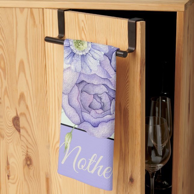 Paño De Cocina Personalizable floral de acuarela violeta (Pliegue de tercios)