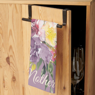Paño De Cocina Personalizable floral de color morado y burdeos