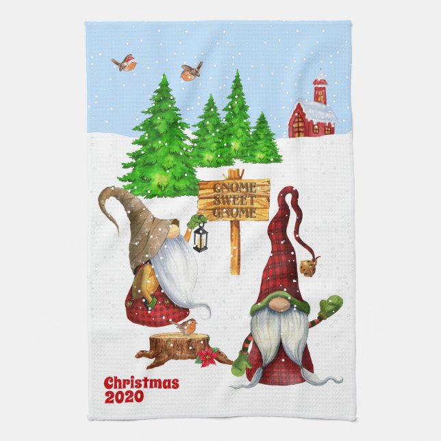 Paño De Cocina Personalizable Hogar Sweet Home Gnome Winter Scene (Vertical)