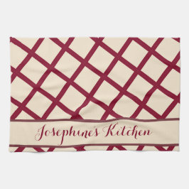 Paño De Cocina Personalizada Burgundy Crema Enrejado Elegante Chi