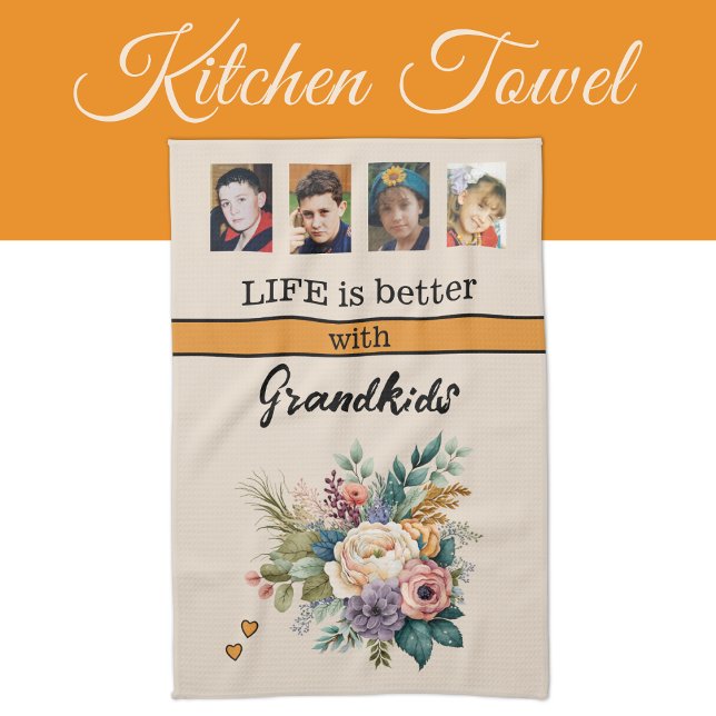 Paño De Cocina Personalizado 4 foto nietos naranja de flores (Subido por el creador)