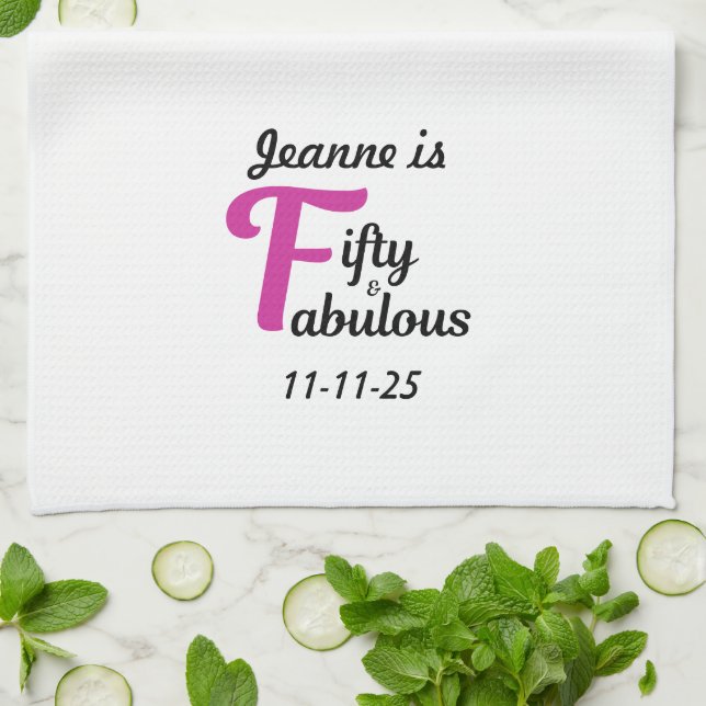 Paño De Cocina Personalizado 50 y fabuloso feliz 50 cumpleaños (Doblado)