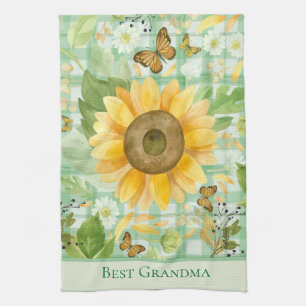 Paño De Cocina Personalizado Abuela Verde Gingham Mariposa Giraso